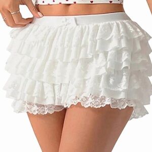 Women’s Lacy White Frilly Mini Shorts